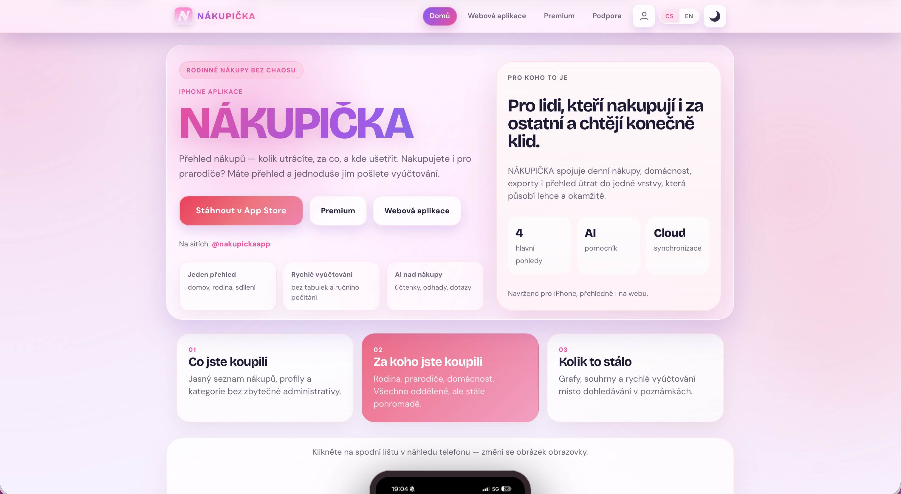 Screenshot webu Nákupička